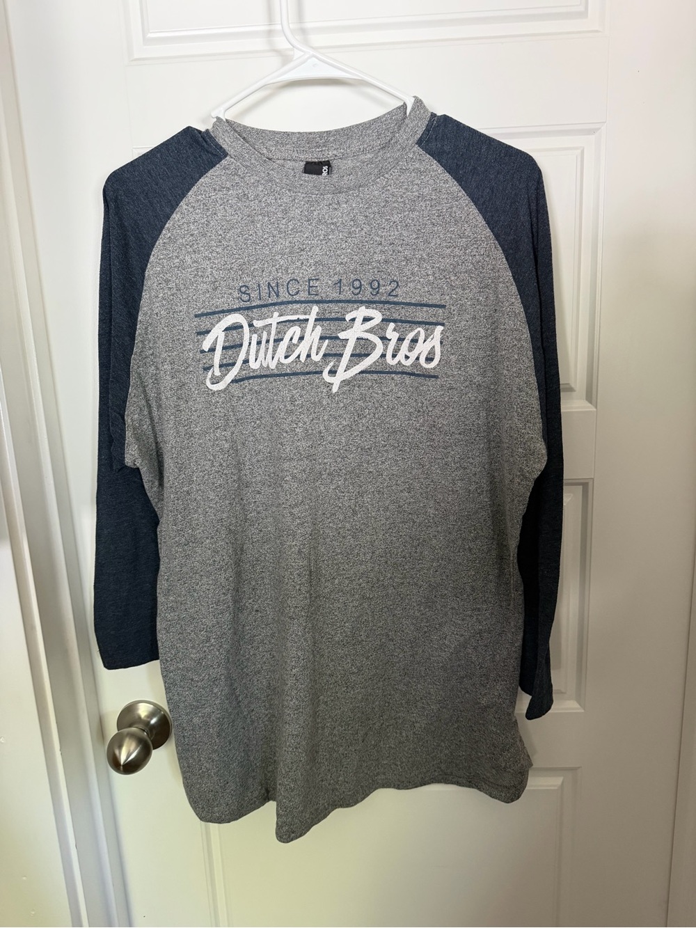 Dutch Bros Gray Body Navy Sleeve Raglan Long-Sleeve Shirt